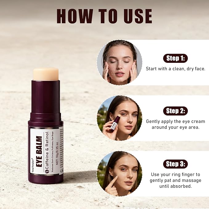 Caffeine & Retinol Eye Stick with Niacinamide for Dark Circles, Puffiness & Eye Bags, Under Eye Cream Stick for Anti-Aging, Moisturizing & Firming, Reduces Fine Lines for Day & Night Use, 0.35oz