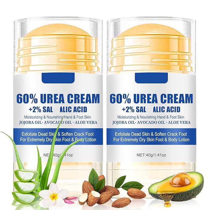 NovaCharm 2PCS Urea Cream 60 Percent for Feet, Maximum Strength Urea Foot Cream Stick, Foot Moisturizer Lotion for Cracked Heels, Dry Hands & Rough Knees (1.4Ounce(Pack of 2), Aloe Vera)