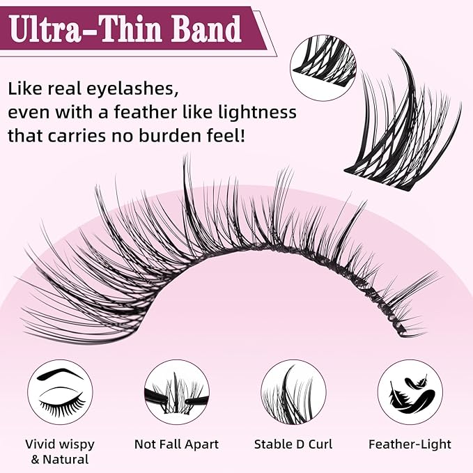 Natural Lash Clusters with Spikes 10-18mm Mix D Curl DIY Extension Eye Natural Lashes False Wispy EyeLash Cluster (U27 Eyelashes Only)
