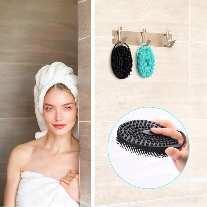 2 Pack Silicone Body Scrubber, Exfoliating Silicone Shower Scrubber for Body, Gentle 2 in 1 Silicone Loofah Alternative for Women Men, Dual-Sided Soft Bath Scrubber for All Skin, Black+Green