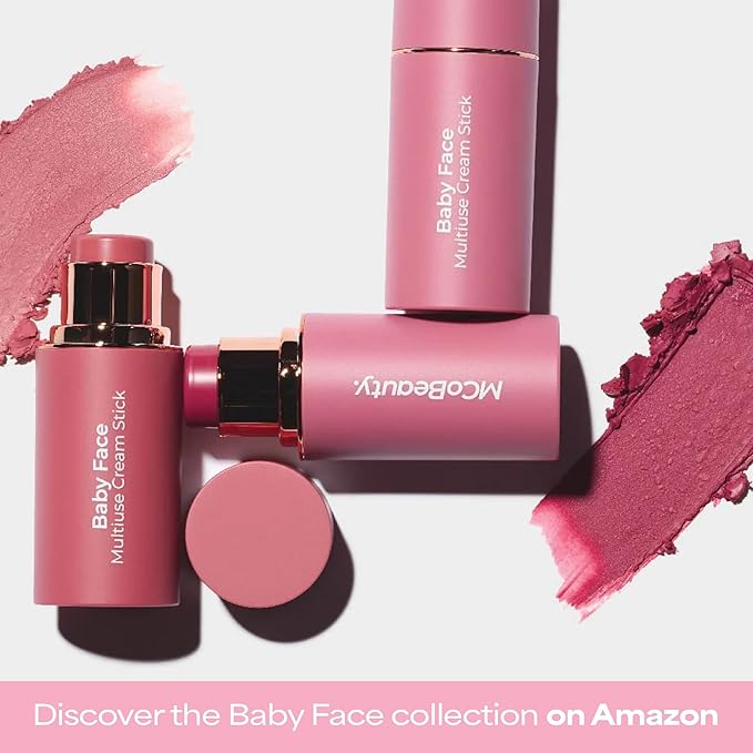 MCoBeauty Baby Face Cream Blush Stick - Kitty - Coral Pearl Multiuse Buildable Lip and Cheek Color Balm for a Radiant Dewy Glow - Face Makeup with Jojoba Seed Oil Coconut Oil - Vegan & Cruelty Free