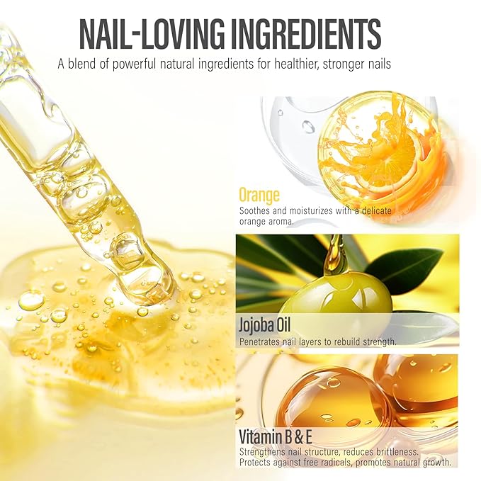 CHUCHU Vegan Cuticle Oil for Nails: Orange Jojoba Nail Cuticle Oil with Vitamin B & E for Moisturizes Cuticle and Nail's Skin - Prevents Hangnails and Chapped 15ML