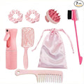 7pcs Hair Essentials Set: Spray Bottle, Detangling Brush, Scalp Massager, Brow & Lash Grooming Tool, Styling Comb, and Fabric Hair Tie - For All Ages and Relaxation at Home