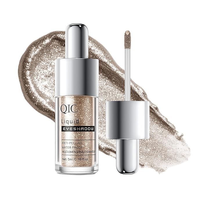 QIC Liquid Glitter Eyeshadow, Metallic & Shimmer Finish, Long Lasting, Non-Creasing, Smudge-proof, Lightweight Formula Liquid Eyeshadow for All Skin Tones, Buildable Color (03 Desert)