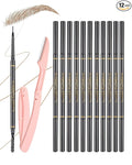 Light Brown Eyebrow Pencils for Women, 12Pcs Ultra Slim Eyebrow Pencil with 2 Brow Razors Kit, Double Head 1.5mm Micro-Fine Tip & Spiral Brush, Can Draw Fine and Long-Lasting Brows Makeup
