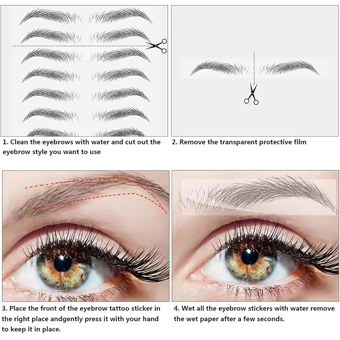 4D Hair-Like Waterproof Eyebrow Tattoos Eyebrow Stickers Transfers Temporary Tattoo Brow Peel Off Grooming Shaping Sticker for Daily, Alopecia, Chemo, Cancer Gift