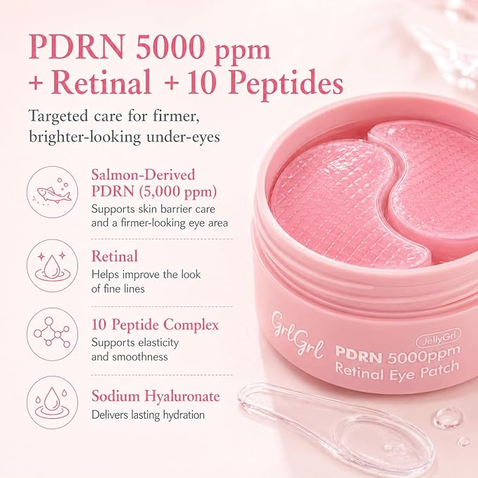 PDRN Eye Patches 5000ppm, Anti Smile Line & Wrinkle Under Eye Patches, Salmon DNA & Retinal Eye Mask for Puffy Eyes & Dark Circles, Eye Gels with Collagen & Peptides, 60 Pcs