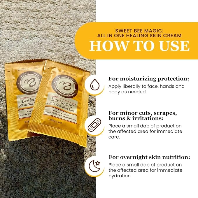 Sweet Bee Naturals All-in-One Skin Balm Sachets - 4ml Each, Certified Organic, Deep Moisture & Hydration for On-the-Go Skincare, Ideal for Busy Lifestyles, Travel-Friendly - 15 Pack