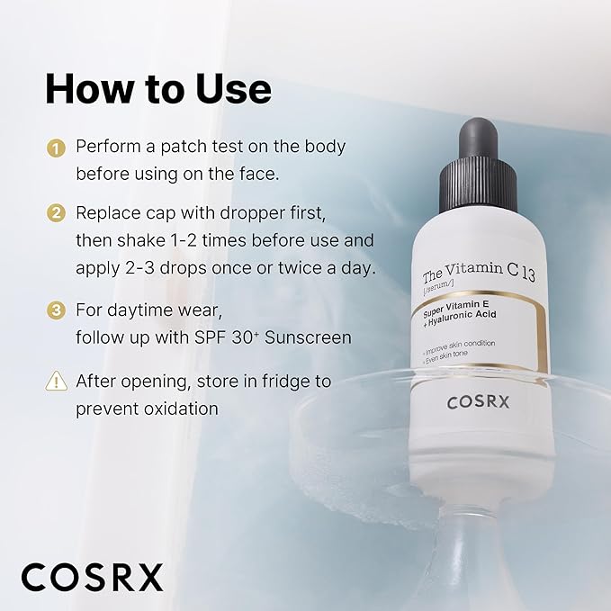 COSRX Pure Vitamin C 13% Serum (Renewal) with Vitamin E & Hyaluronic Acid, Korean Vitamin C Serum, Hydrating Facial Serum for Uneven Skin Tone, Dull Skin, 0.67 oz, Korean Skin Care
