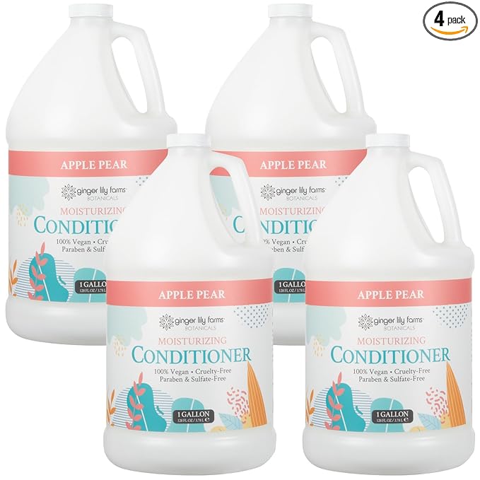 Ginger Lily Farms Botanicals Moisturizing Conditioner for Dry Hair, 100% Vegan & Cruelty-Free, Apple Pear Scent, 1 Gallon (Pack of 4)