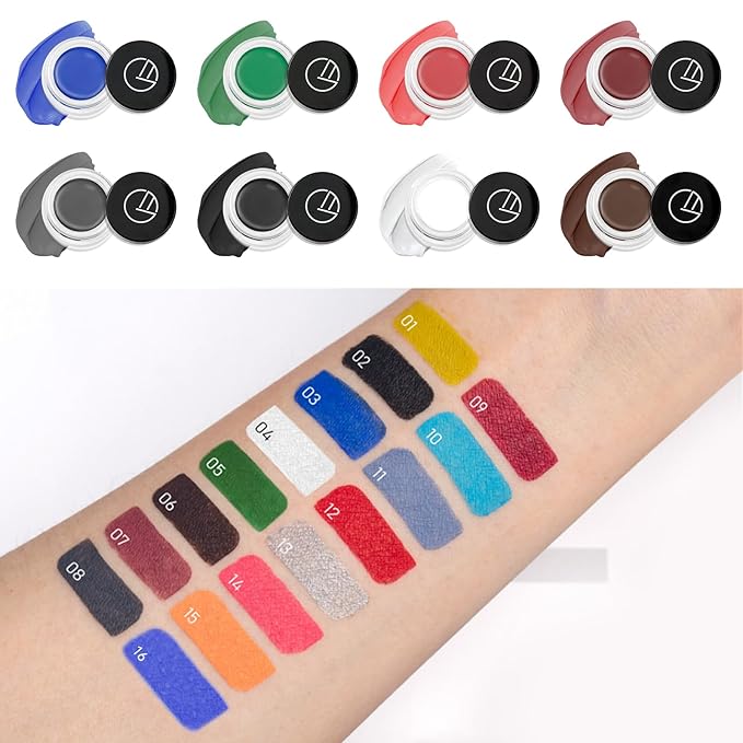 Eyeliner Gel Set,Long Lasting Waterproof With 5.51 IN Long Eyeliner Brush,High-Intensity Pigments Smudge-Proof Eye Liner Makeup Creamy Gel 5G-White