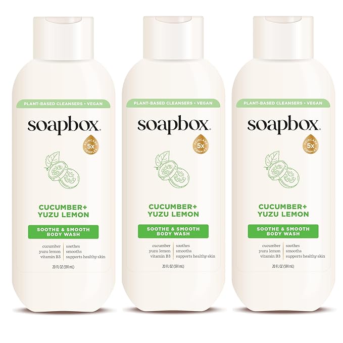 Soapbox Moisturizing Body Wash, Cucumber & Yuzu Lemon Shower Gel - Hydrating Natural Body Wash with Shea Butter - Clean Ingredients Free of Harsh Chemicals, Sulfates, Parabens & Silicones - 3 Pack