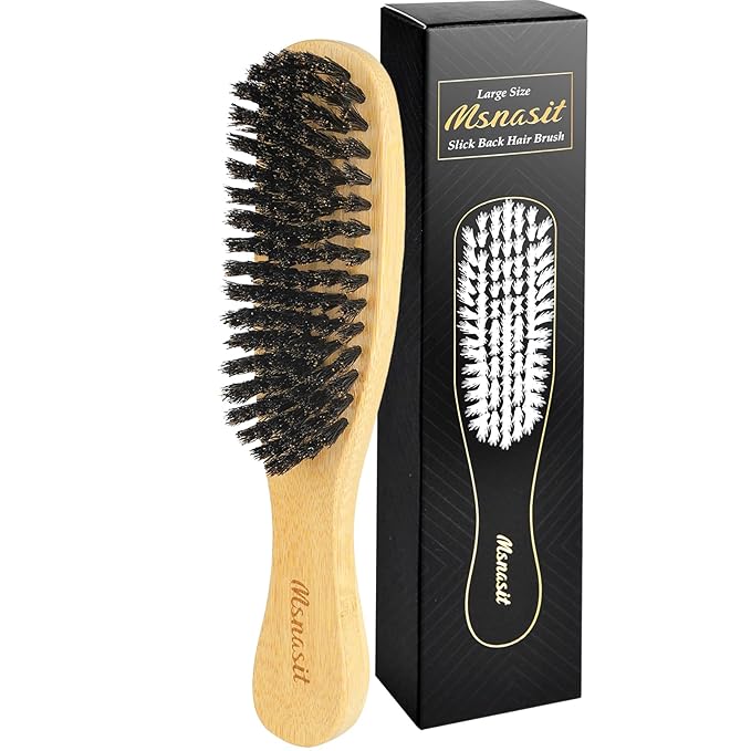 Boar Bristle Slick Back Hair Brush for Women, Smoothing Hair, Anti Frizz, Edge Control, Bamboo Hairbrush for All Hair Style-Regular