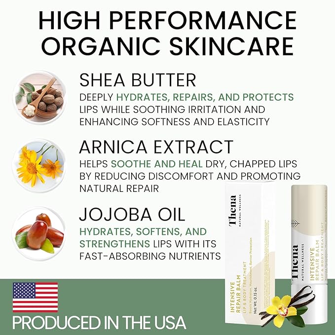 Organic Lip Balm for Cracked Lips, Lip Moisturizer for Very Dry Lips, Barrier Repair Treatment for Dry Cracked Skin with Shea Butter & Vanilla, Hydrating Therapy, 6 Pack, Women & Men