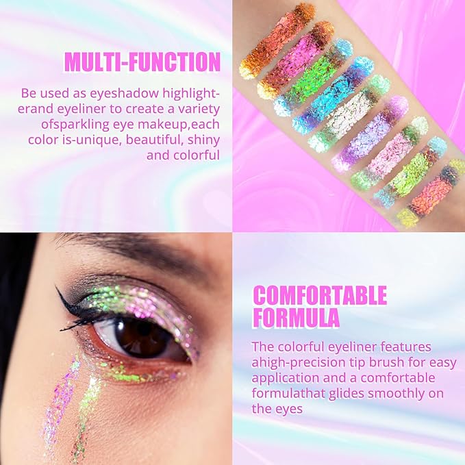 Multichrome Liquid Eyeshadow Set,3 Colors Multi-Dimensional Eye Liner Makeup,High Pigment Waterproof Metallic Eye Shadow,Ultre Fine Tip Glitter Eyeshadow (A04+A05+A06)