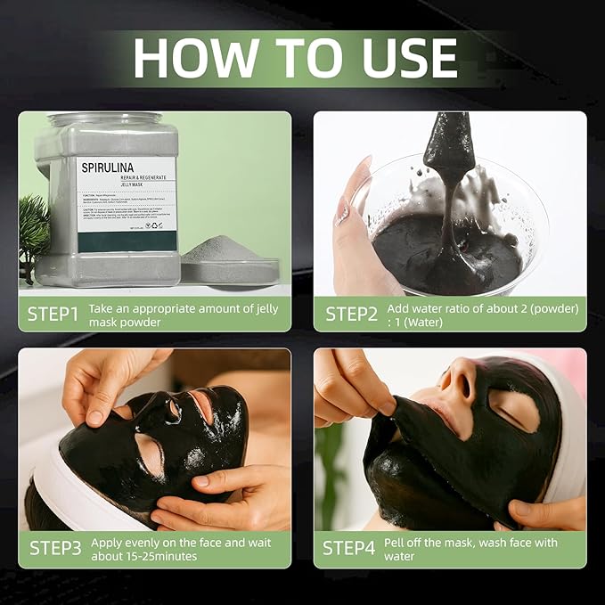 Hydro Jelly Masks for Women Home Spa,Hydrating & Moisturizing Peel-Off Rubber Gel Face Mask Skin Care,Professional Jelly Mask for All Skin Types 23 Fl Oz（Spirulina）