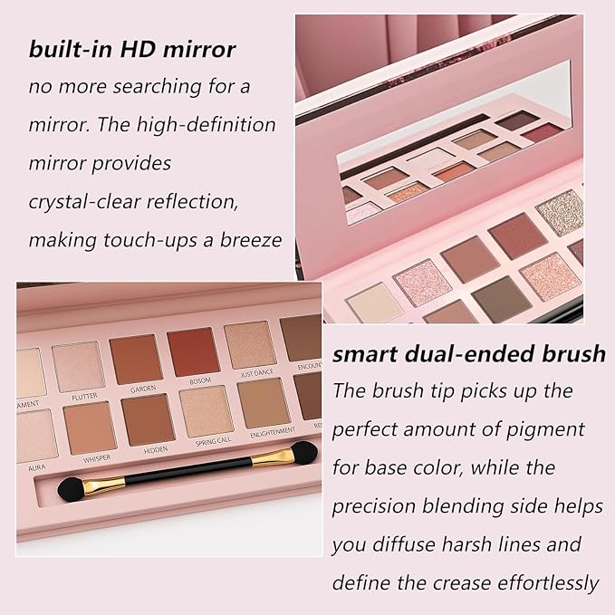 K'APEINE Warm Brown Eyeshadow Palette, 12 Colors Blush Eyeshadow Pink Red Eye Shades Matte Shimmer Eye Shadow with Eyeshadow Brush High-Pigmented Makeup Palette for Women Daily, Party, Music Festival
