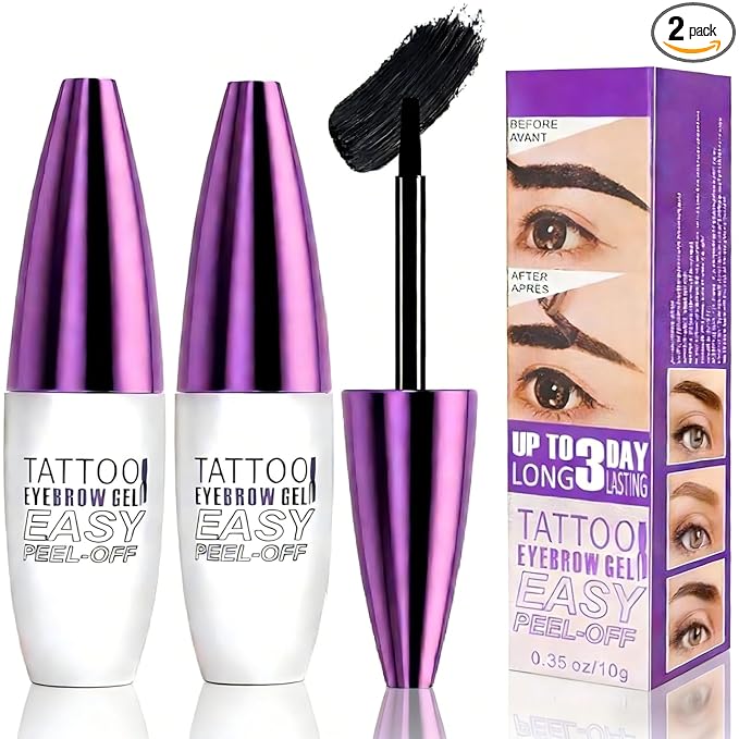 2Pcs Black Tattoo Eyebrow Gel Easy Peel Off - Waterproof & Sweatproof Tattoo Effect, Transfer-Resistant Multi-Day Wear, All Skin Types Mother’s Day Eyebrow Tint Gift Set