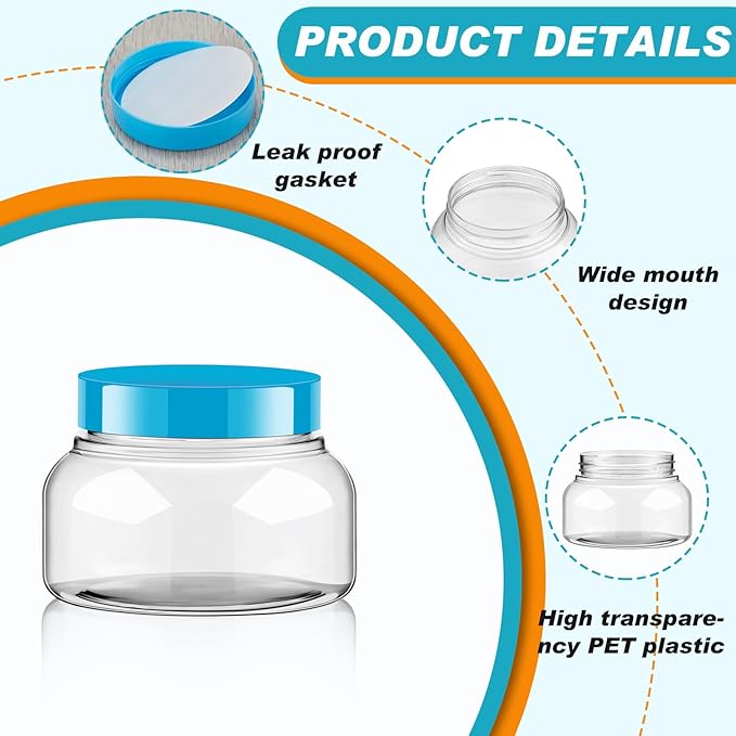 Tessco for you 24 Pack Plastic Jars with Lids Labels Multiuse Slime Containers Empty Body Scrub Jars Round Refillable Cosmetic Body Butter Container for Makeup (8 oz,Multicolor)
