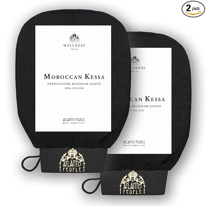 Moroccan Exfoliating Glove - Body Scrubber & Wash Mitt for Smoother Skin, Exfoliates Dead Skin Cells, Helps Even Skin Tone, Ideal for Self-Tan Removal & Keratosis Pilaris