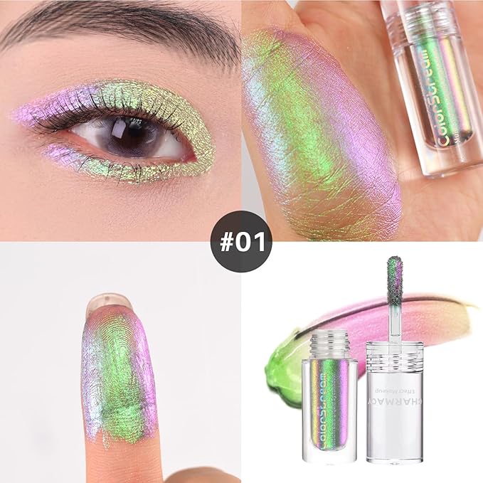 CHARMACY Liquid Duochrome Eyeshadow, Metallic Eye Looks, Long Lasting Glitter Eye Shadow Sets Metallic Pigments, Quick Drying, Sparkling Shiny Eye Makeup for Beginners, 1.6g (#01)