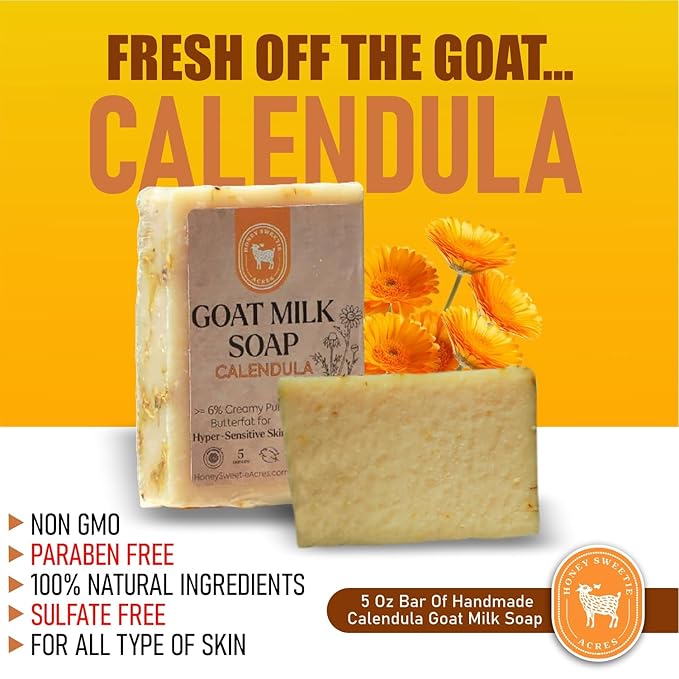 Honey Sweetie Acres 2-Pack Calendula Goat Milk Soap - Handmade 5 oz Bar, Made with Natural Ingredients, Moisturizing & Gentle, Made in the USA