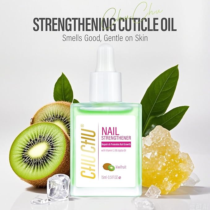 CHUCHU Vegan Cuticle Oil for Nail: Kiwi Scent Natural Vitamin B & E Nail Oil - Hydrates Moisturizes Repairs for Nails Damage Dry Cuticle 0.51 Fl Oz
