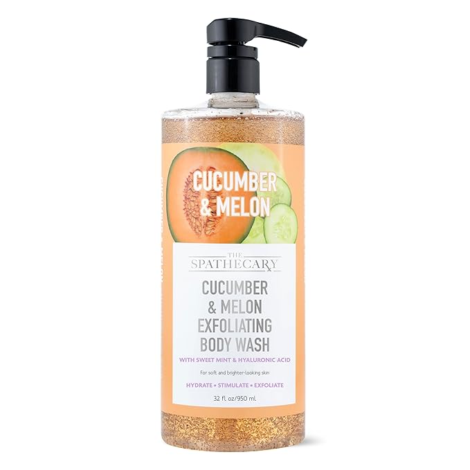 Cucumber & Melon Exfoliating Body Wash with Sweet Mint & Hyaluronic Acid | Hydrate Stimulate & Exfoliate for Smoothe, Fresh Skin, 32 oz.