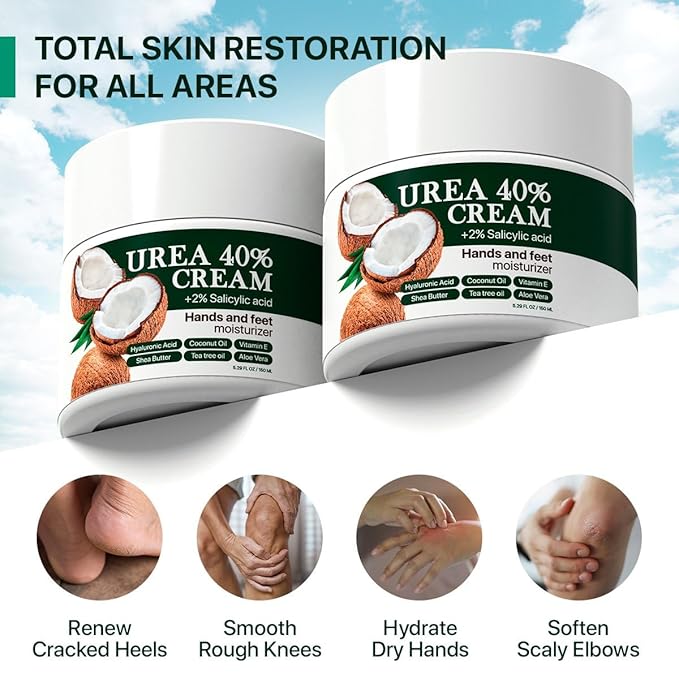 Urea Cream 40 Percent with Salicylic Acid 2% - Maximum Strength Callus Softener - Advanced Hand & Foot Moisturizer for Dry Cracked Heels, Knees, Elbows, Corns & Thick Skin