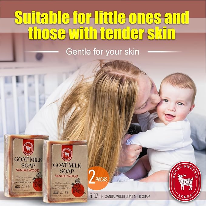Honey Sweetie Acres 2-Pack Sandalwood Goat Milk Soap - Handmade 5 oz Bar, Made with Natural Ingredients, Moisturizing & Gentle, Made in the USA
