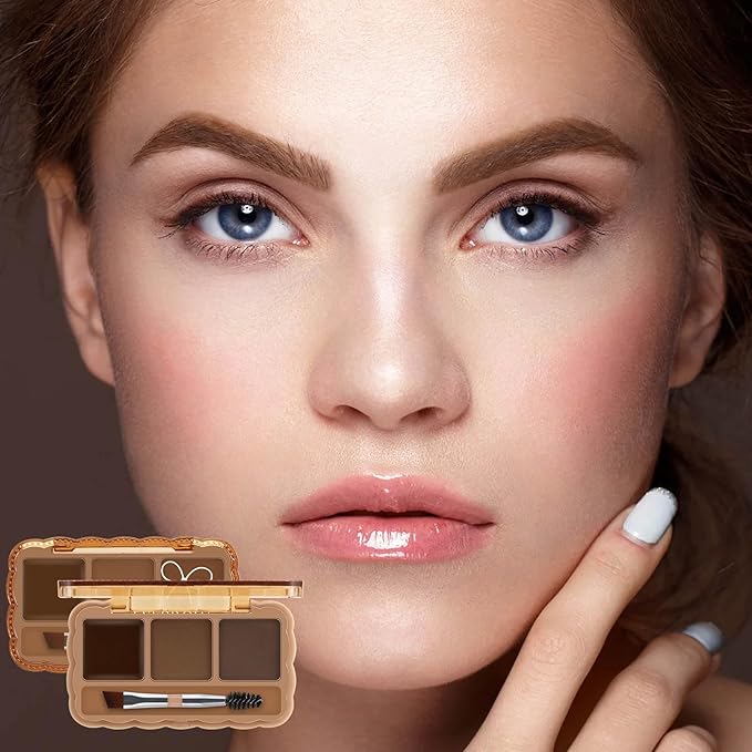 Boobeen Eyebrow Palette, 3 Colors Brow Powder Kit, Eye Brow Pomade with Double-ended Brush, Long-lasting Eye Makeup Kit, Sculpt & Define Eyebrows, for Beginners
