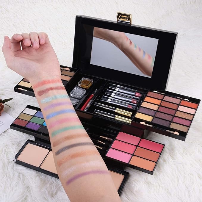 MISS ROSE M 58 Color Professional Makeup Kit for Women Full Kit, Include Eyeshadow Facial Blusher Eyebrow Powder Face Concealer Powder Eyeliner Pencil and a Mirror(331N)
