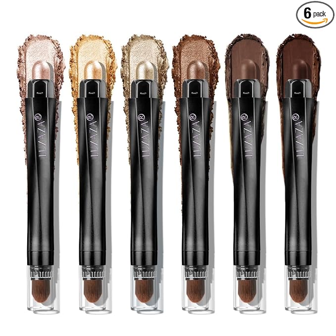 LUXAZA PRO Gold Eyeshadow Stick Makeup Set 6PCS, Neutral Shimmer And Matte Cream Eye Shadow Palette, Metallic Bronze Smoky Eyeliner Brightener Crayon Pencil Kit, Ideal Gift for Women -Golden Amber