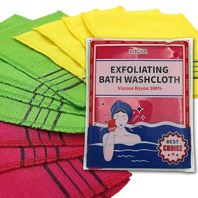 GOLDSANGSA-Korean Exfoliating Towel Washcloth Mitts 12pcs(Green4,Red4,Yellow4)/Korean Italy Towel Skincare Exfoliating Scrub Bath Cloth Remove Dead Skin