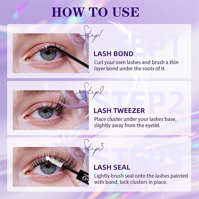 B&Q Lash Clusters Kit Wispy Fluffy - Feath5D 02 Eyelash Clusters Kit with Glue & Tools, Feathered Lightweight Lash Kit, 8-18mm C Curl Waterproof False Lashes
