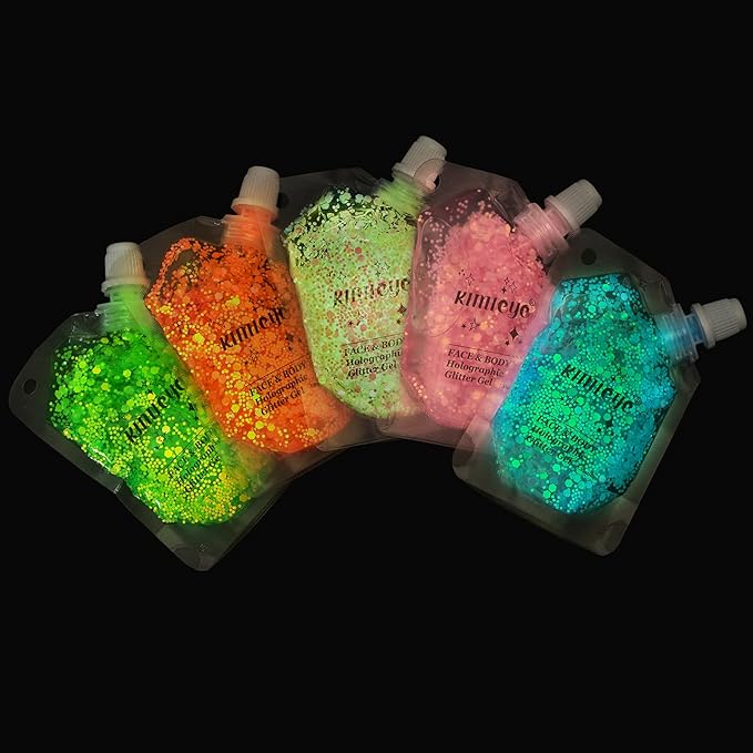 Face Body Glitter Gel Shimmer Makeup for Hair Clavicle Arm Nail Eyeshadow, Long Lasting Waterproof Holographic Mermaid Sequins for Outfit Rave Festival Party, 1.35oz, Luminous Green