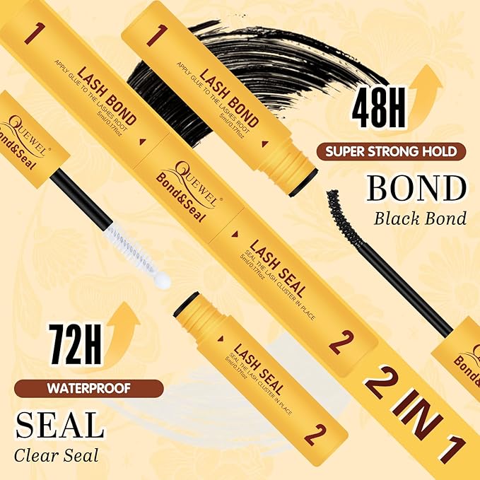 QUEWEL DIY Lash Extension Kit, Wispy Lash Clusters Kit D 10-16mm Lash Clusters Natural Look Super Thin Band Cluster Lashes Kit 120 PCS with Lash Bond and Seal and Lash Tweezers(Feather 03 Kit)