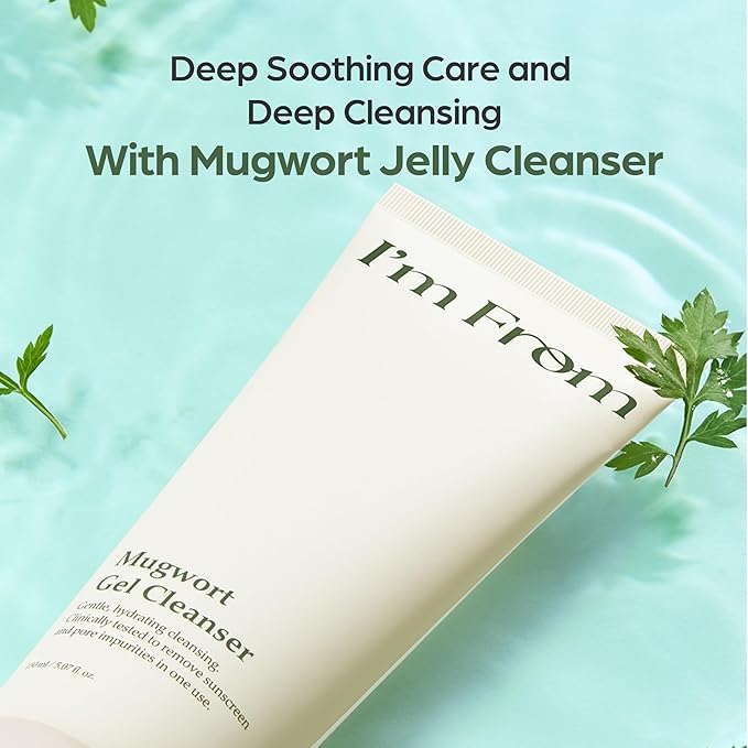 I'm from Mugwort Gel Cleanser 150ml, Mugwort 60%, Calming, Soothing, Mild low pH Korean Face Wash for Sensitive Skin, Irritated Skin, Herbal, Hypoallergenic, Vegan