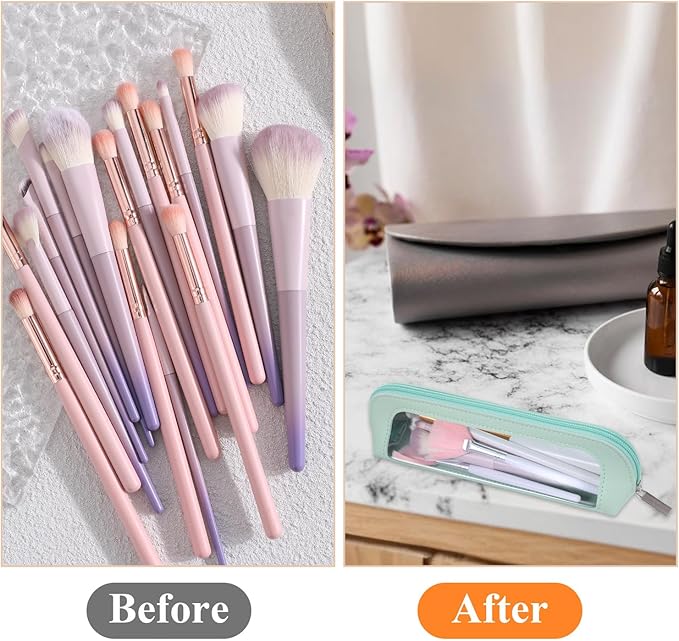 Psyqtsuary Small Clear Makeup Bag, PU Leather Travel Makeup Brush Bag Portable Transparent Waterproof Cosmetic Organizer Pouch with Zipper for Women Home Travel Office Cosmetic Storage (Light Green)