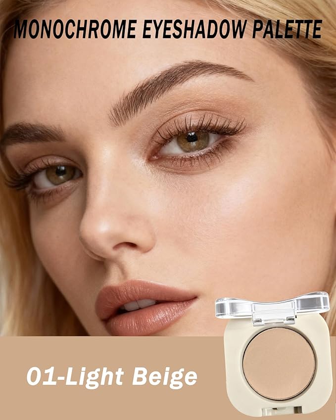 Single Nude Eyeshadow Palette Matte Beige,Smooth Velvet Pressed Powder Primer Base Eye Shadow,Longwear High Pigment Mini Monochrome Eyeshadow Lightweight Blendable Formula for Women Daily Makeup-01