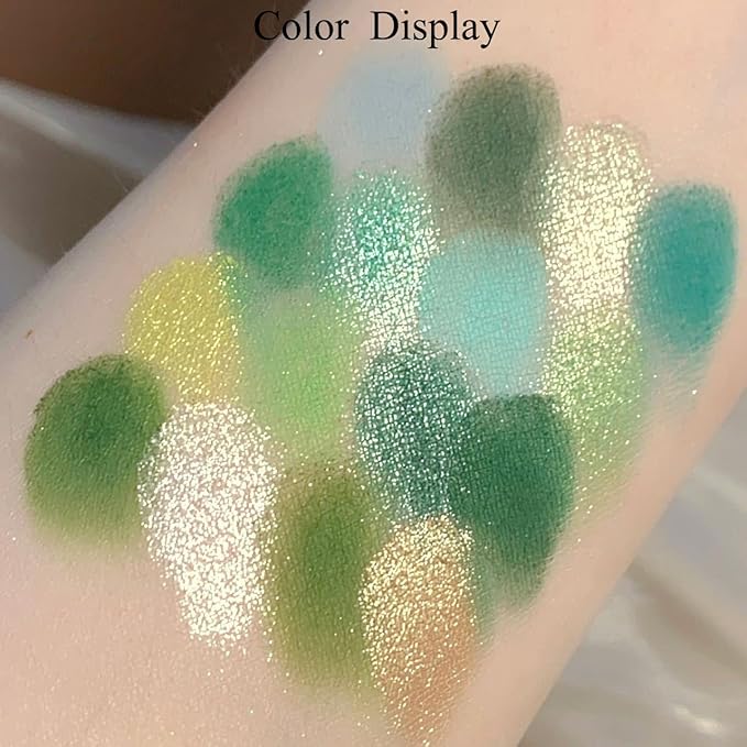 St Patrick’s Day Accessories 16 Colors Green Glitter Matte Eyeshadow Makeup Palette, Forest Green Yellow Colorful Eye Shadow Plattet for Witch Cosplay Halloween SFX Makeup