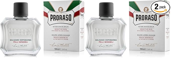 Proraso After Shave Balm - Oatmeal & Green Tea - Nourishing & Gentle Formula After Shave Cream for Sensitive Skin - Premium Italian Shaving for Men - 3.4oz,(Pack of 2)