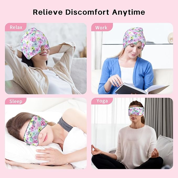 my novel things Migraine Relief Cap, Gel Cooling Eye Mask, Cooling Gel Relief 2 Pack Set, Hot/Cold Therapy, Natural Relief Cap, Instant Headache Relief, for Sinus, Puffy Eyes,Tension, Stress Relief