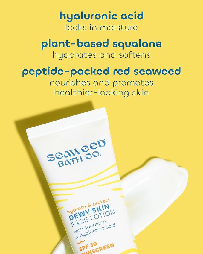 Seaweed Bath Co. Hydrate & Protect Dewy Skin Face Lotion SPF 30 - Broad Spectrum Zinc Oxide Lightweight Facial Sunscreen - Daily Moisturizer with Seaweed, Hyaluronic Acid & Squalane, 2 oz