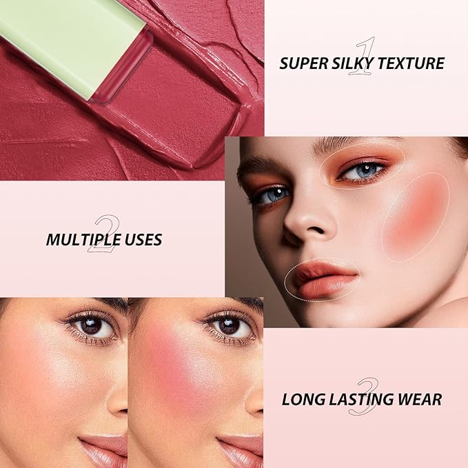 Blush Stick for Cheeks - Cream Makeup Blush Wand, Solid Moisturizer Stick for Cheeks Tint, Natural Blendable Waterproof Korean Matte Long-Lasting Smooth Blushes (#02 Hot Red)