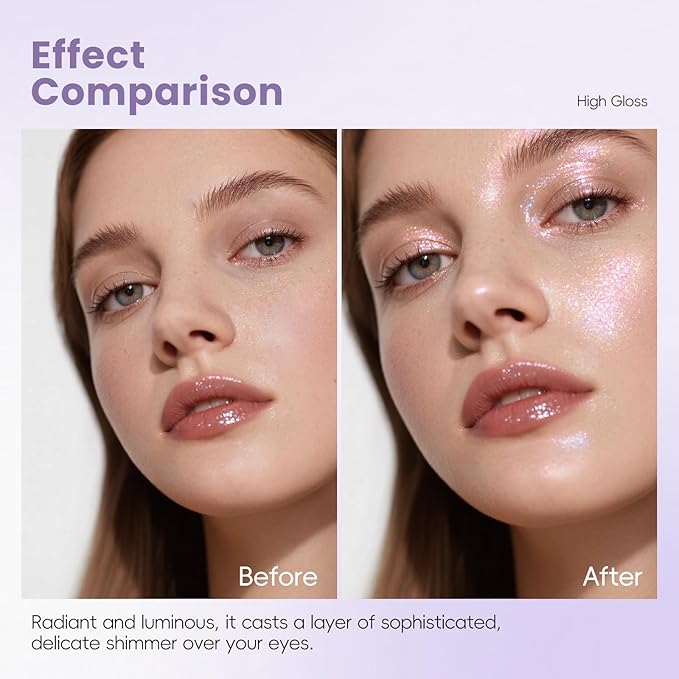 HOSAILY Holographic Light Pink Glitter Eyeshadow, Multichrome Shimmer Color Shifting Single Eyeshadow, Chameleon Metallic Iridescent Eye Shadow Palette Bouncy Texture Fairy Highlighter Makeup #2