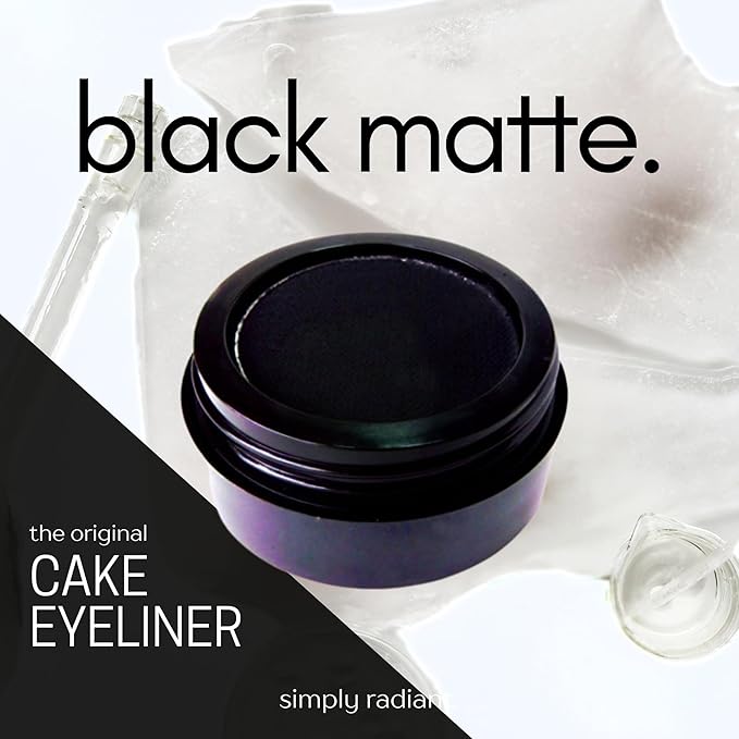 Pure Ziva Black Matte Cake Eyeliner & Pressed Eyeshadow, Water Activated Powder; Gluten & Cruelty Free
