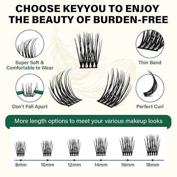 Lash Clusters 144pcs eyelash clusters D Curl 8-18MIX Individual Lashes KEYYOU Air Touch Cluster Lashes Super Lightweight Soft Wispy Comfortable Easy DIY at Home(Air03-D-8-18MIX)