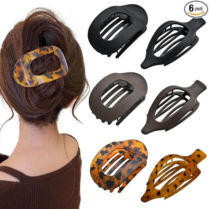 Flat Claw Clips for Women, Large Duckbill French Hair Clips, 6 Pack Non-Slip Matte Hair Accessories for Thick & Thin Hair