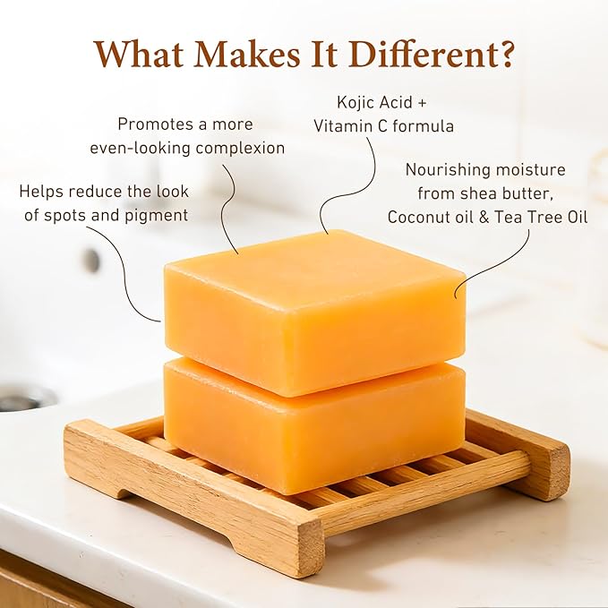Kojic Acid Turmeric Soap Bar, Dark Spot Remover for Face & Body, Turmeric Soap to Fade Dark Spots, Even Skin Tone Brightening Soap with Vitamin C & Tea Tree Oil for Acne Scars, 2 Bars